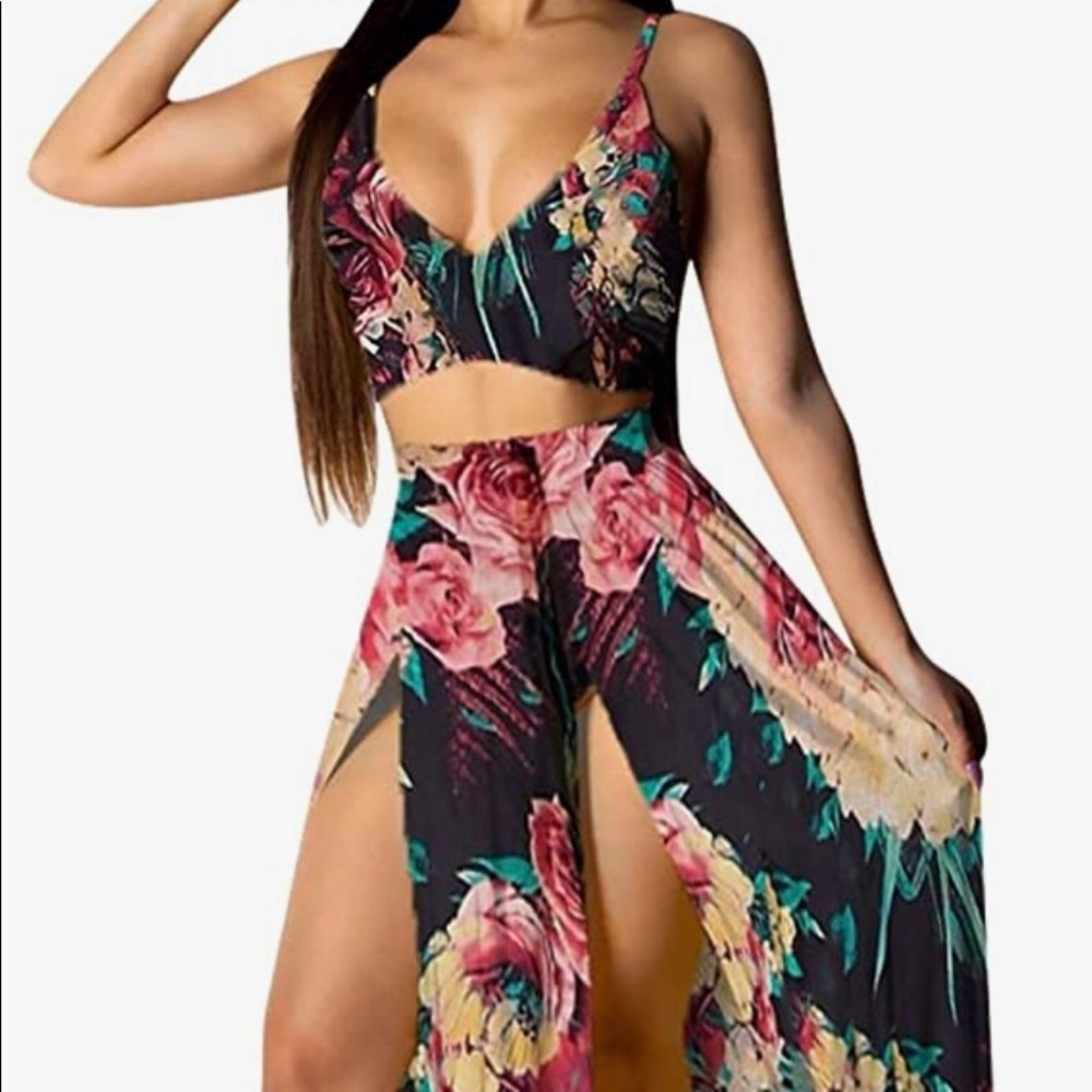 2 Piece Sets Crop Cami Top Party Maxi Dress